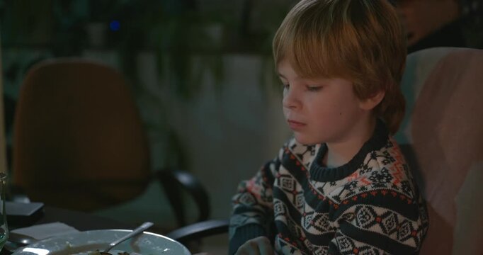 Kid Spend Time with Uncles. Friends Have a Home Party Dinner. 4K 10-bit