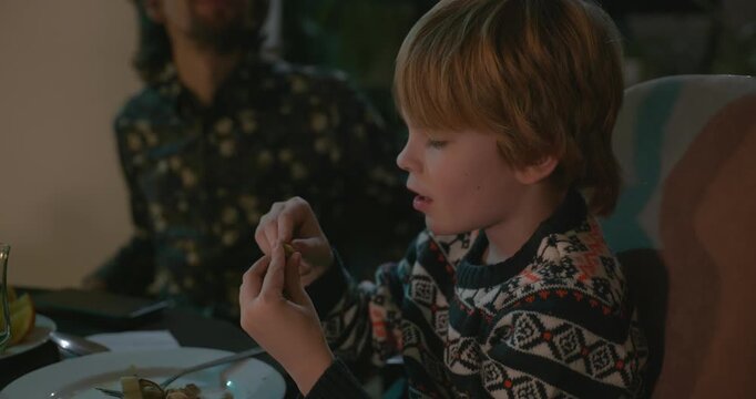 Kid Spend Time with Uncles. Friends Have a Home Party Dinner. 4K 10-bit