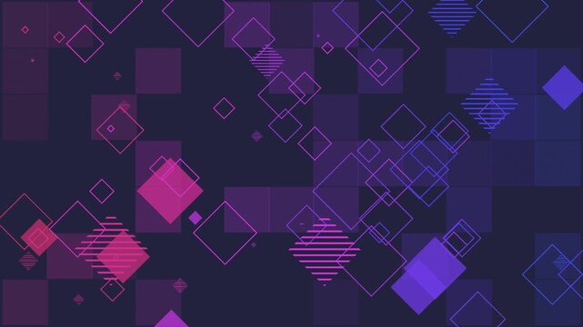 Abstract animation with purple gradient rectangle geometric shapes. Seamless technology background of geometric design in a grid pattern.