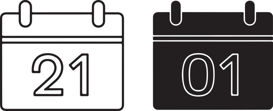 Two calendar with the numbers twenty one and zero one in black and white outline and solid fill styles