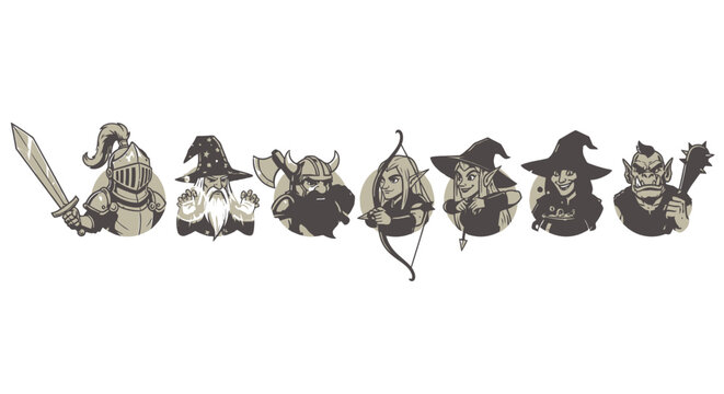 Fantasy character portraits knight wizard warrior archer sorceress orc and more