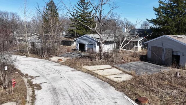 Abandoned Neighborhood with Dilapidated Homes