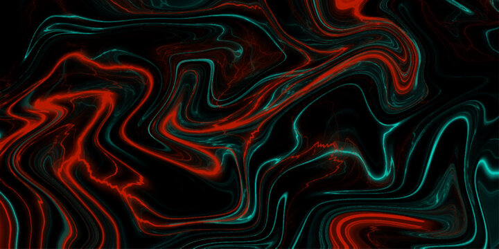 Abstract dark, fluid abstract background with swirling, marbled patterns in deep teal and black. Green, red marble pattern texture natural background. Paper with soft waves and black fabric.