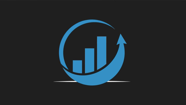 Blue Bar Chart with Upward Arrow and Circular Swirl.