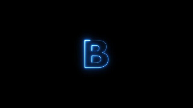 Abstract beautiful glowing flickering neon letter B icon animation, on a black background.