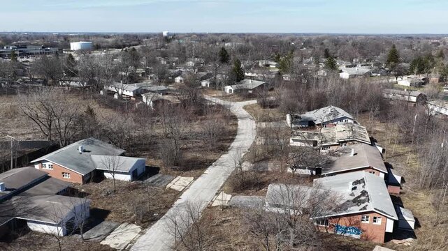 Abandoned Neighborhood with Dilapidated Homes
