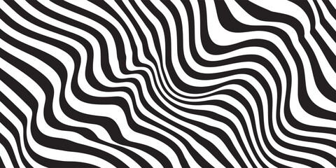 Obraz premium Background with wavy lines. Twisted duo tone backgrounds. Abstract pattern from lines, halftone effect. Black and white texture. Minimalist design template for poster, banner, cover, postcard.