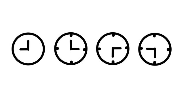 Minimalist clock icons showing different time, wall clock set, vector flat style