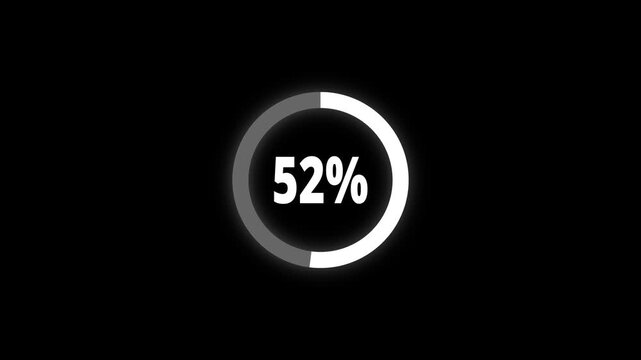 Abstract pie chart with 52 percent progress bar animation. Pie chart business and finance visual data representation for sales and statistics on black background. 4k video	