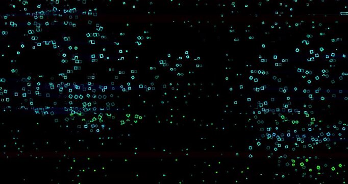 Colorful dots move and change patterns on the screen in this animation. The dots create interesting shapes and designs throughout the clip