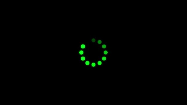 Green dots forming a loading circle on black background, abstract technology concept, seamless