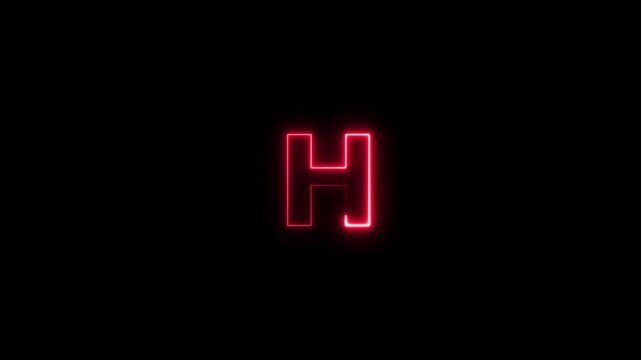 Abstract beautiful glowing flickering neon letter H icon animation, on a black background.