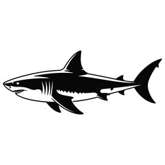 Fototapeta premium A striking black and white illustration of a great white shark swimming powerfully silhouette