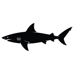 Fototapeta premium A striking black and white illustration of a great white shark swimming powerfully silhouette