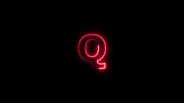 Abstract beautiful glowing flickering neon letter Q icon animation, on a black background.