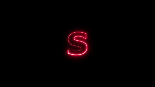 Abstract beautiful glowing flickering neon letter S icon animation, on a black background.