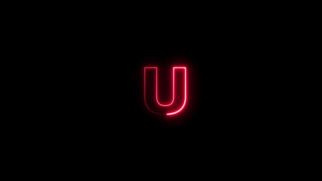 Abstract beautiful glowing flickering neon letter U icon animation, on a black background.