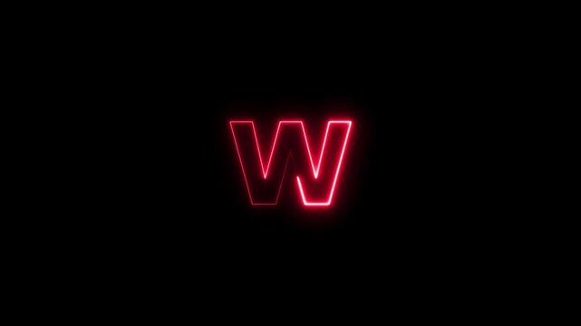 Abstract beautiful glowing flickering neon letter W icon animation, on a black background.