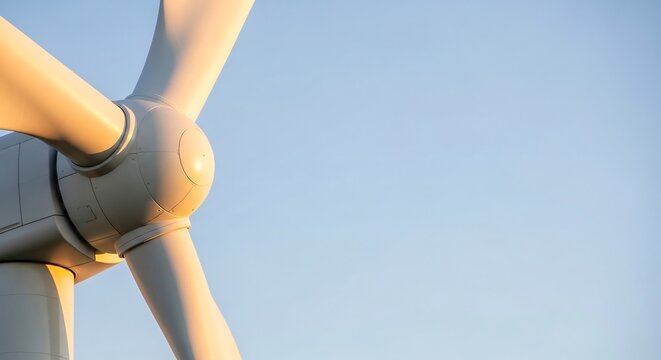 Close-up of Wind Turbine Blades Against Clear Blue Sky