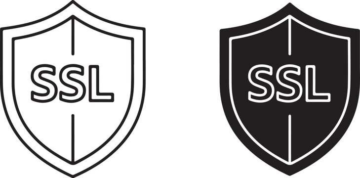 Two shield with s l text in black and white outline and solid fill styles for web security and data protection concepts