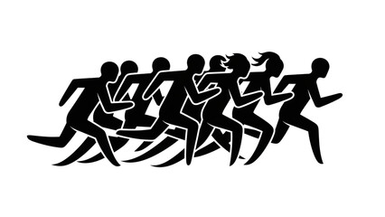 Obraz premium group of people running in a race track silhouette illustration