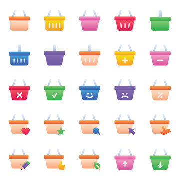 Gradient color icons set for Shopping basket