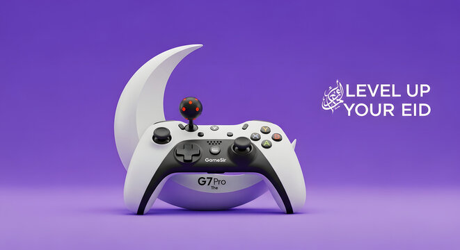 Level up your eid with a white gamesir g7 pro controller and moon on a purple background.