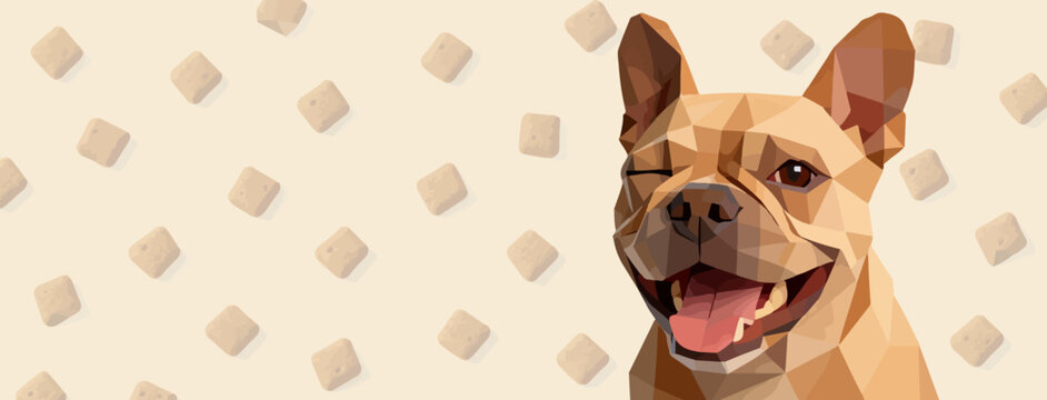 pets banner, french bulldog portrait vector illustration with biscuit pattern for pet merchandise