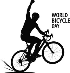 Fototapeta premium World Bicycle Day Silhouette: Cyclist Celebrating Victory on Bike
