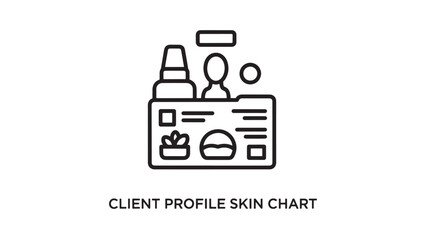 Fototapeta premium Professional client profile skin chart icon for beauty salons dermatology clinics and skincare specialists showing a medical folder with cosmetic bottles patient record and personalized treatment plan