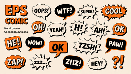 Colorful speech bubbles with various exclamatory expressions and designs Vector © Mahanz