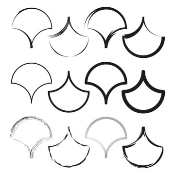 Scale pattern set. Leaf shape Vector. Black outline element. Decorative border design. Manual vector only. No autotrace used.