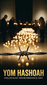 Yom Hashoah Holocaust Remembrance Day candles and barbed wire