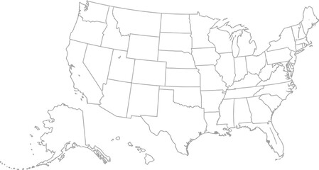 Obraz premium A detailed map of the United States showcasing all states and their borders in a clean line drawing style