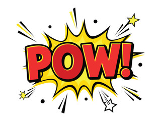 Comic book pop art pow explosion word design on halftone background with yellow splash and stars © MD kibriya Ahamed 