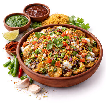 rare Indian street snack kachri chaat, white background