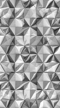 Intricate Monochromatic Grey Pyramid Grid Wallpaper with Mixed Sandstone and Woven Fabric Textures