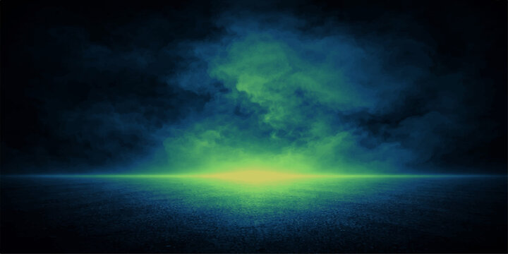 Abstract a mesmerizing display of a vibrant, ethereal light illuminates the scene, painting the air with captivating blue-green hues and emanating a palpable sense of wonder, mystery. 