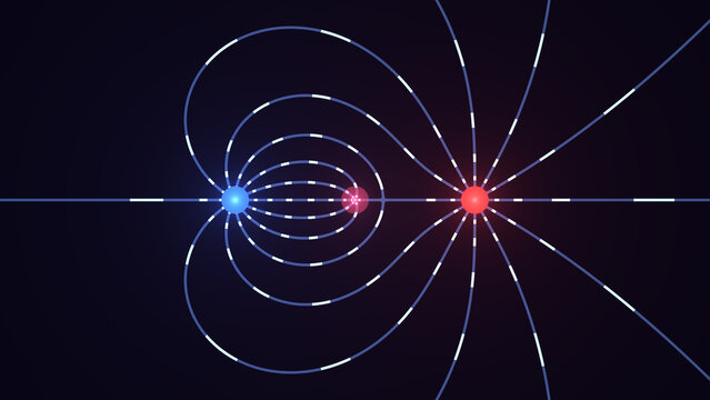 Abstract illustration of electric field lines between positive and negative charges