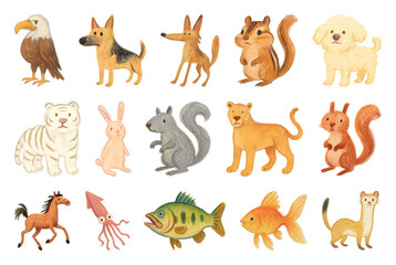 Naklejka premium Colorful cartoon animal stickers