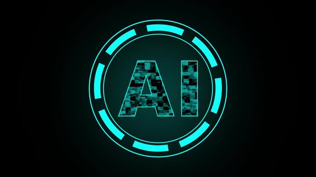 Artificial intelligence logo with glowing cyan circuit board pattern. Artificial intelligence logo animation for technology themes. Artificial intelligence logo visual for digital projects.