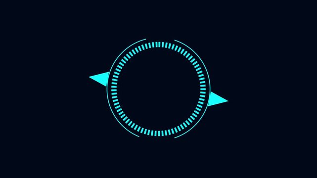 Futuristic blue circular interface element with two triangular pointers. Futuristic blue circular interface element animation for sci-fi themes.