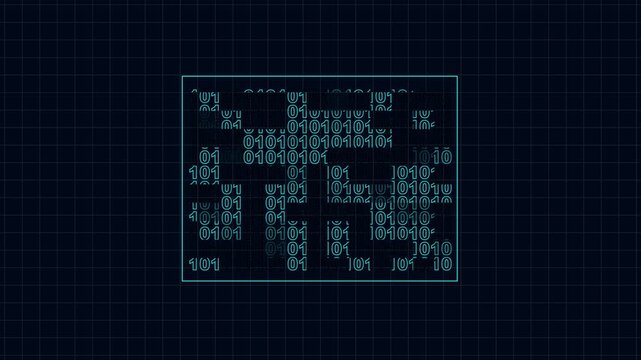 Abstract binary code data stream filling glowing square frame. Abstract binary code data stream animation for digital themes. Abstract binary code data stream visual for technology projects.