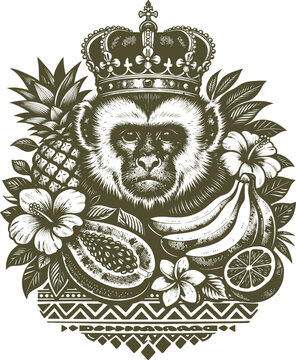 Royal Crowned Monkey Tropical Fruit Floral Crest