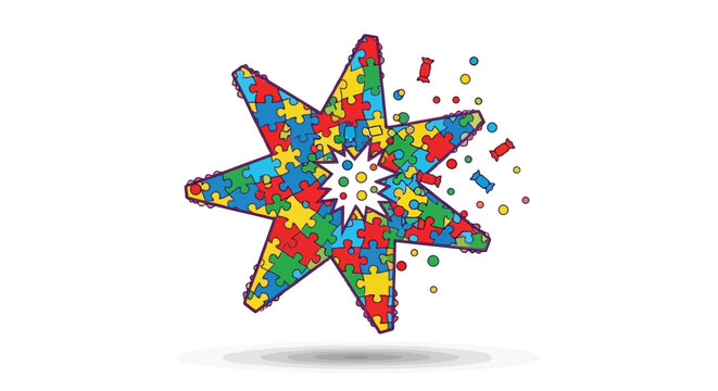 Colorful puzzle piece star exploding for World Autism Awareness Day