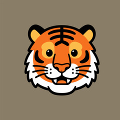 Orange tiger head with black stripes cartoon style © Yuan