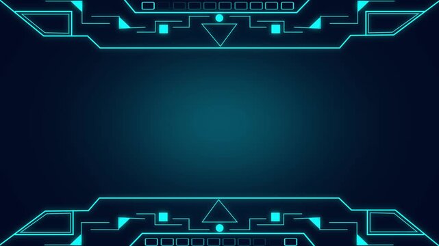 Abstract digital border design with glowing blue circuit elements. Abstract digital border design animation for sci-fi themes. Abstract digital border design visual for futuristic projects.