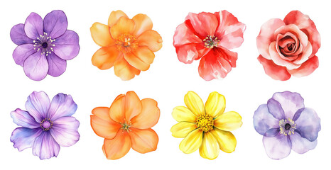 Obraz premium PNG Vibrant watercolor floral collection on transparent background
