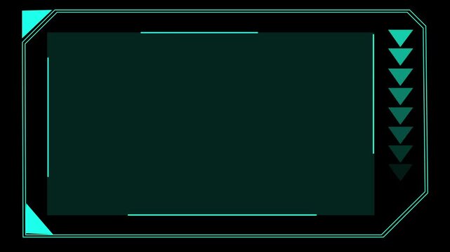 Modern stylized display with teal and dark borders resembling futuristic interface. Modern stylized display animation for digital concepts. Modern stylized display visual for technology themes.