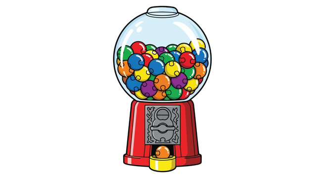 Red gumball machine filled with colorful jigsaw puzzle spheres art